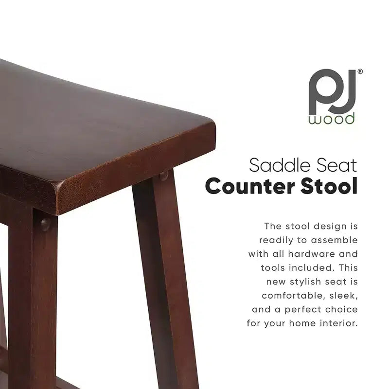 Tabourets de bar PJ Wood classiques avec siège selle de 61 cm pour les maisons, les salles à manger et les bars, sans dossier, à 4 pieds carrés, noyer (lot de 6)