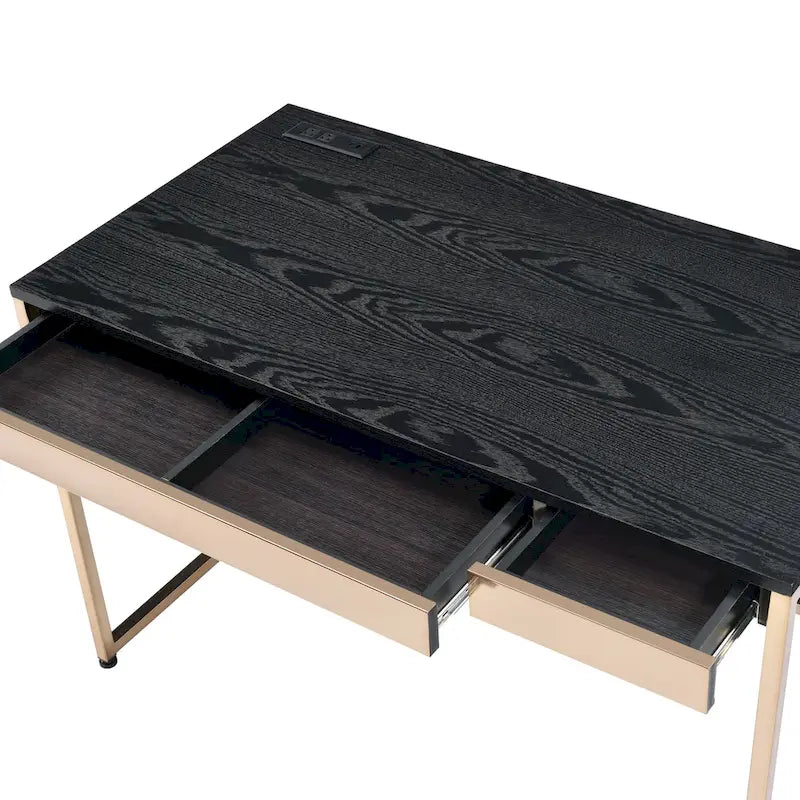Bureau d'ordinateur moderne en acier noir/blanc avec ports de charge — 1 personne