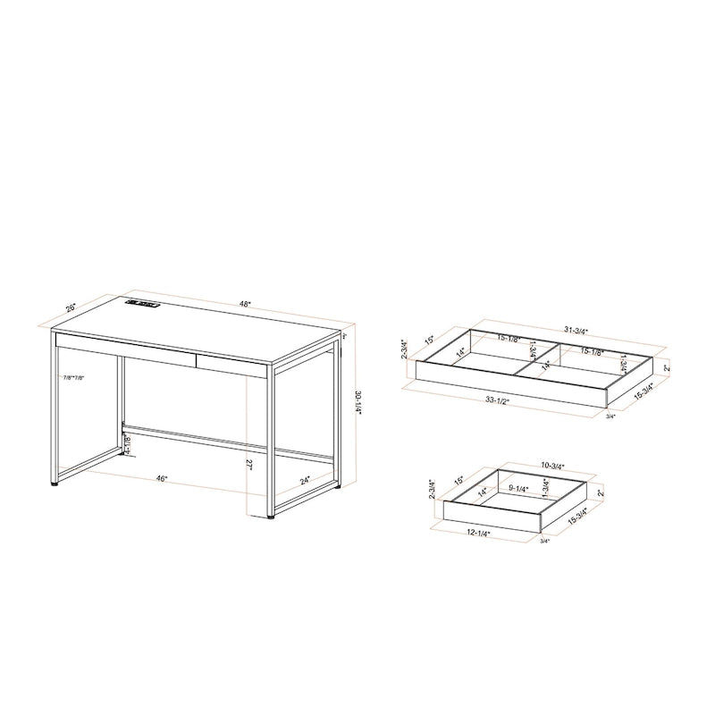 Bureau d'ordinateur moderne en acier noir/blanc avec ports de charge — 1 personne