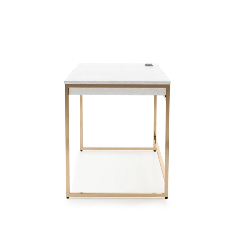 Bureau d'ordinateur moderne en acier noir/blanc avec ports de charge — 1 personne