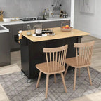Îlot de cuisine mobile noir avec plateau en bois massif, assemblage par 2 personnes