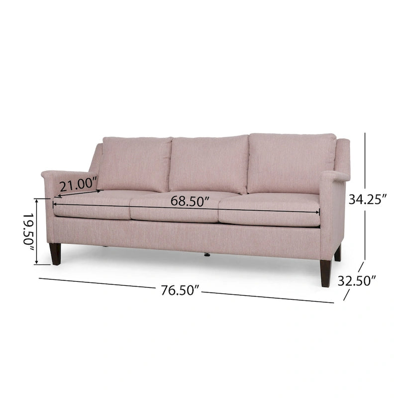 Canapé 3 places en tissu, beige / expresso / rose clair, pieds fuselés