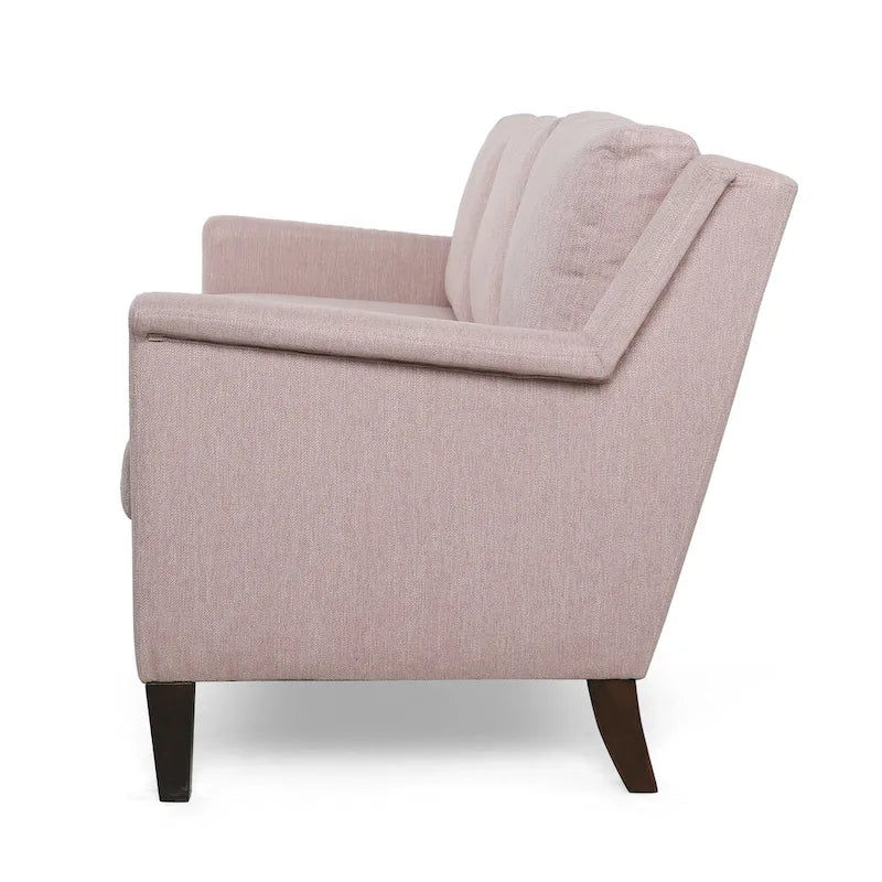 Canapé 3 places en tissu, beige / expresso / rose clair, pieds fuselés