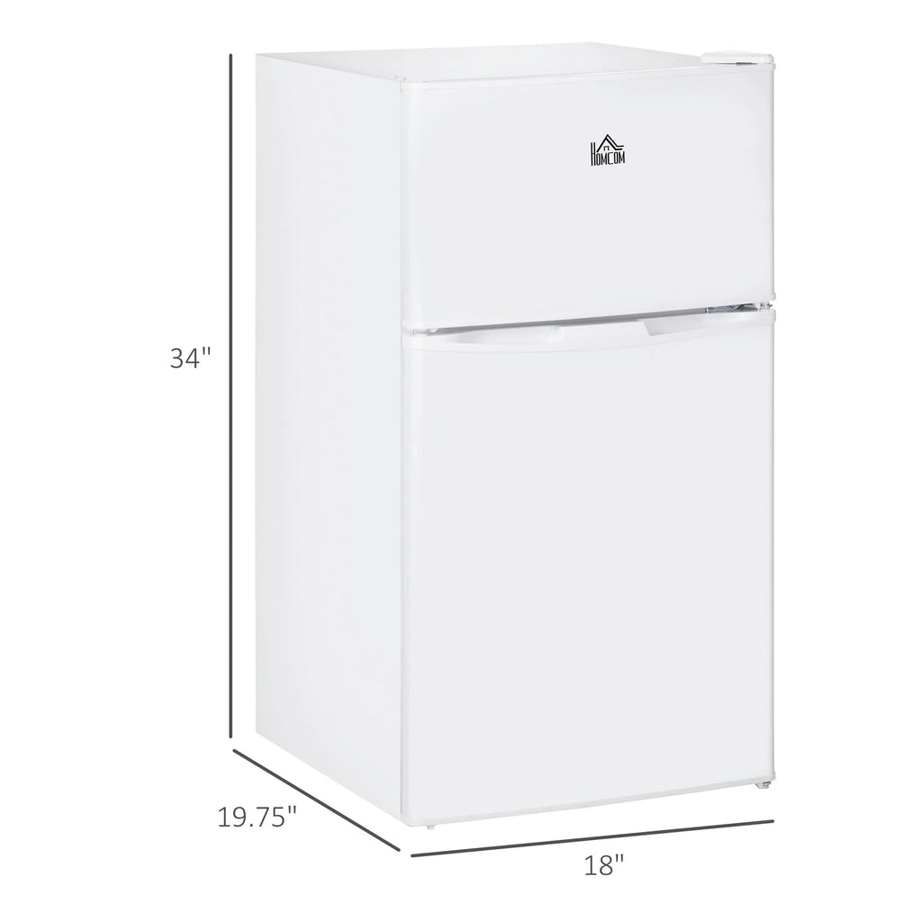 Mini-réfrigérateur HOMCOM à deux portes avec congélateur, réfrigérateur compact de 3,2 pi³ avec étagère réglable, thermostat réglable