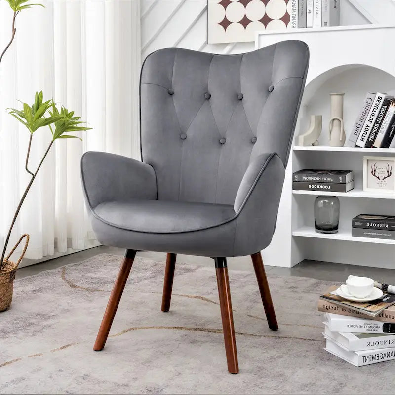 Fauteuil d'appoint à dossier haut en microfibre et accoudoirs évasés, 7 coloris, 1 place