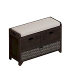 Banc de rangement capitonné 1 place avec 2 tiroirs et panier – Espresso / Chêne / Blanc / Bleu