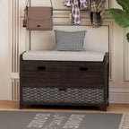 Banc de rangement capitonné 1 place avec 2 tiroirs et panier – Espresso / Chêne / Blanc / Bleu