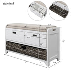 Banc de rangement capitonné 1 place avec 2 tiroirs et panier – Espresso / Chêne / Blanc / Bleu