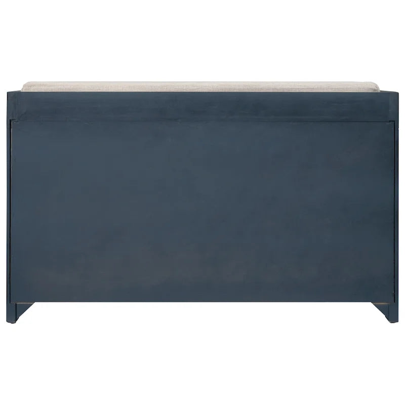 Banc de rangement capitonné 1 place avec 2 tiroirs et panier – Espresso / Chêne / Blanc / Bleu