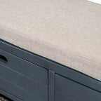 Banc de rangement capitonné 1 place avec 2 tiroirs et panier – Espresso / Chêne / Blanc / Bleu