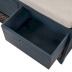 Banc de rangement capitonné 1 place avec 2 tiroirs et panier – Espresso / Chêne / Blanc / Bleu