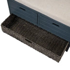 Banc de rangement capitonné 1 place avec 2 tiroirs et panier – Espresso / Chêne / Blanc / Bleu