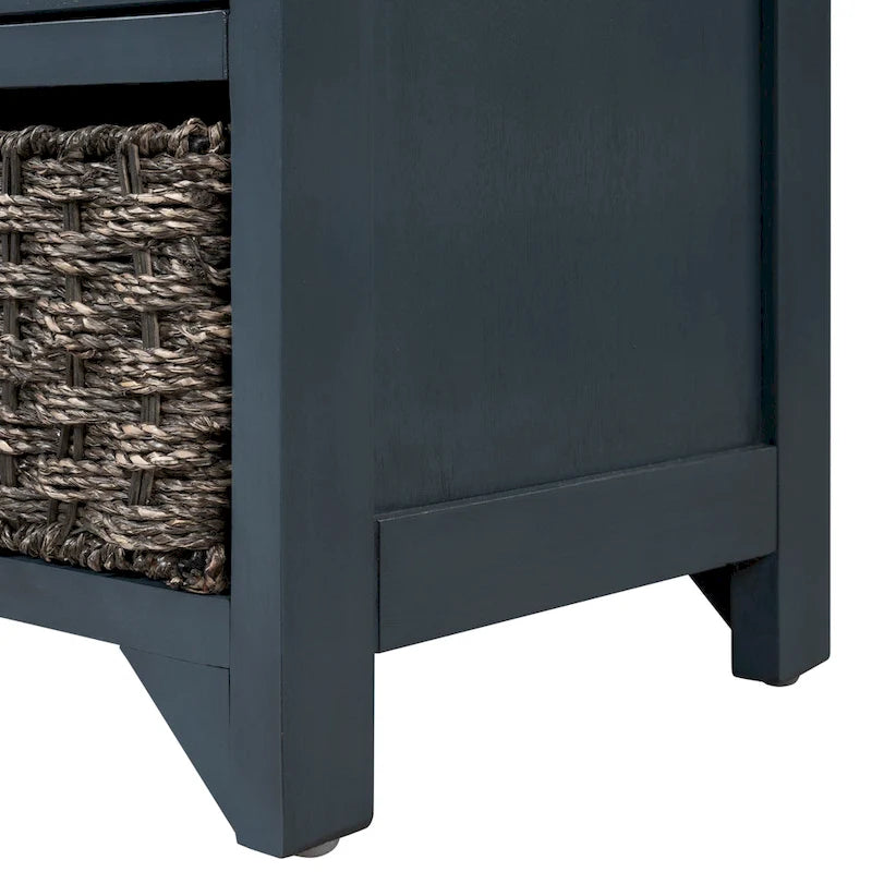 Banc de rangement capitonné 1 place avec 2 tiroirs et panier – Espresso / Chêne / Blanc / Bleu