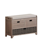 Banc de rangement capitonné 1 place avec 2 tiroirs et panier – Espresso / Chêne / Blanc / Bleu