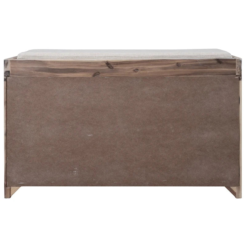 Banc de rangement capitonné 1 place avec 2 tiroirs et panier – Espresso / Chêne / Blanc / Bleu