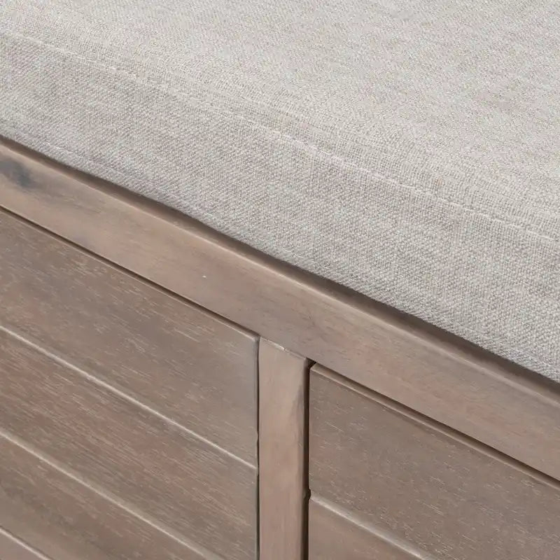 Banc de rangement capitonné 1 place avec 2 tiroirs et panier – Espresso / Chêne / Blanc / Bleu