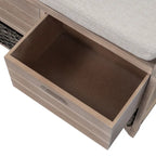 Banc de rangement capitonné 1 place avec 2 tiroirs et panier – Espresso / Chêne / Blanc / Bleu