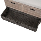 Banc de rangement capitonné 1 place avec 2 tiroirs et panier – Espresso / Chêne / Blanc / Bleu