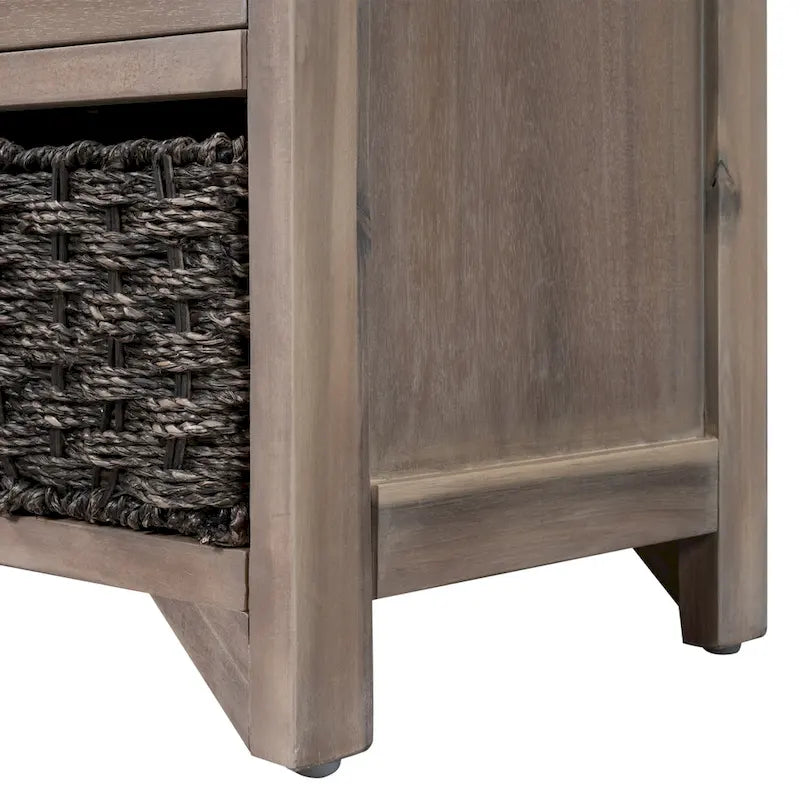 Banc de rangement capitonné 1 place avec 2 tiroirs et panier – Espresso / Chêne / Blanc / Bleu