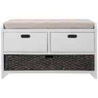 Banc de rangement capitonné 1 place avec 2 tiroirs et panier – Espresso / Chêne / Blanc / Bleu