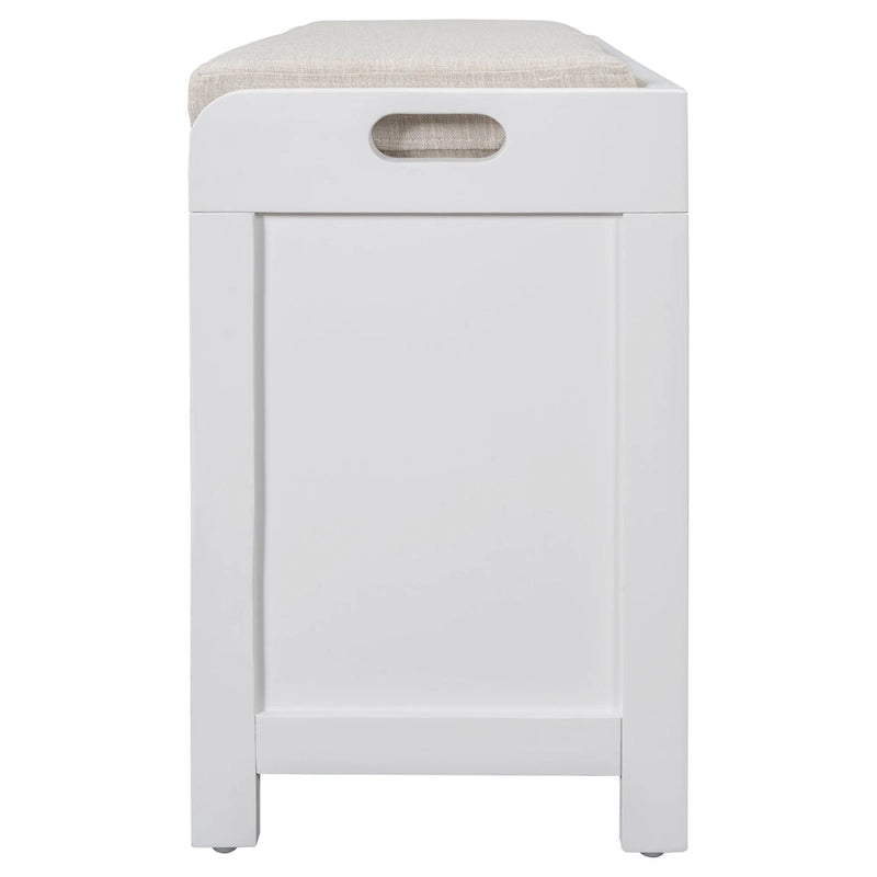 Banc de rangement capitonné 1 place avec 2 tiroirs et panier – Espresso / Chêne / Blanc / Bleu