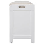 Banc de rangement capitonné 1 place avec 2 tiroirs et panier – Espresso / Chêne / Blanc / Bleu