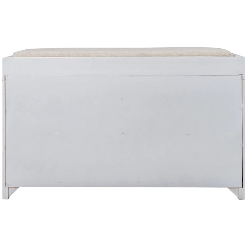 Banc de rangement capitonné 1 place avec 2 tiroirs et panier – Espresso / Chêne / Blanc / Bleu