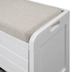 Banc de rangement capitonné 1 place avec 2 tiroirs et panier – Espresso / Chêne / Blanc / Bleu