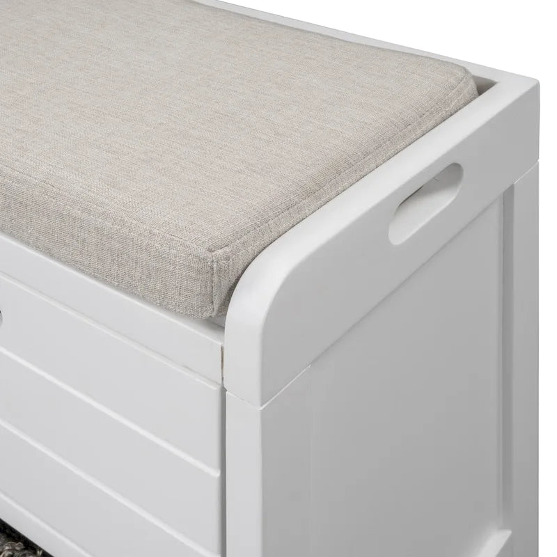 Banc de rangement capitonné 1 place avec 2 tiroirs et panier – Espresso / Chêne / Blanc / Bleu