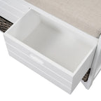 Banc de rangement capitonné 1 place avec 2 tiroirs et panier – Espresso / Chêne / Blanc / Bleu