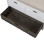 Banc de rangement capitonné 1 place avec 2 tiroirs et panier – Espresso / Chêne / Blanc / Bleu