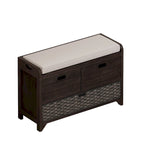 Banc de rangement capitonné 1 place avec 2 tiroirs et panier – Espresso / Chêne / Blanc / Bleu