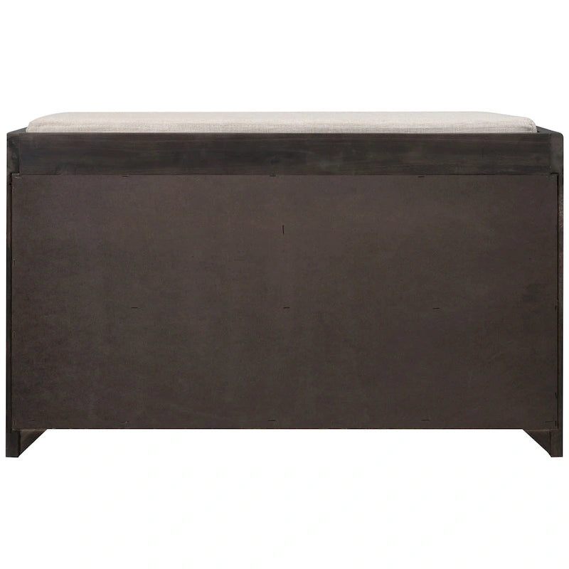 Banc de rangement capitonné 1 place avec 2 tiroirs et panier – Espresso / Chêne / Blanc / Bleu