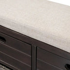 Banc de rangement capitonné 1 place avec 2 tiroirs et panier – Espresso / Chêne / Blanc / Bleu