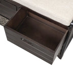 Banc de rangement capitonné 1 place avec 2 tiroirs et panier – Espresso / Chêne / Blanc / Bleu