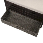 Banc de rangement capitonné 1 place avec 2 tiroirs et panier – Espresso / Chêne / Blanc / Bleu