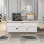 Banc de rangement à portes persiennes, 2 places - Gris délavé / Bleu marine vieilli / Blanc / Espresso rustique