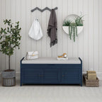 Banc de rangement à portes persiennes, 2 places - Gris délavé / Bleu marine vieilli / Blanc / Espresso rustique