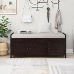 Banc de rangement à portes persiennes, 2 places - Gris délavé / Bleu marine vieilli / Blanc / Espresso rustique