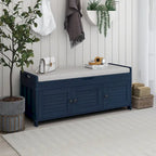 Banc de rangement à portes persiennes, 2 places - Gris délavé / Bleu marine vieilli / Blanc / Espresso rustique
