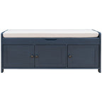 Banc de rangement à portes persiennes, 2 places - Gris délavé / Bleu marine vieilli / Blanc / Espresso rustique