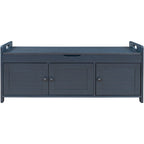 Banc de rangement à portes persiennes, 2 places - Gris délavé / Bleu marine vieilli / Blanc / Espresso rustique
