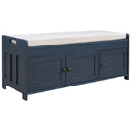 Banc de rangement à portes persiennes, 2 places - Gris délavé / Bleu marine vieilli / Blanc / Espresso rustique