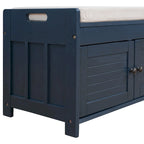 Banc de rangement à portes persiennes, 2 places - Gris délavé / Bleu marine vieilli / Blanc / Espresso rustique