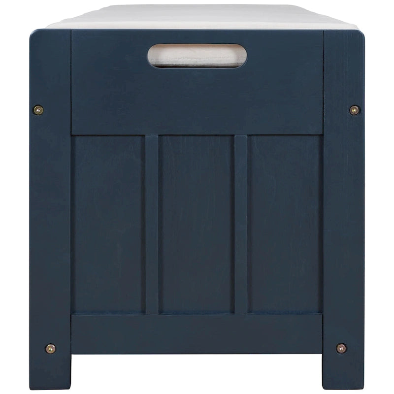 Banc de rangement à portes persiennes, 2 places - Gris délavé / Bleu marine vieilli / Blanc / Espresso rustique