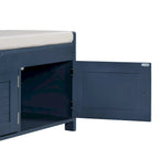 Banc de rangement à portes persiennes, 2 places - Gris délavé / Bleu marine vieilli / Blanc / Espresso rustique