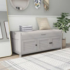 Banc de rangement à portes persiennes, 2 places - Gris délavé / Bleu marine vieilli / Blanc / Espresso rustique