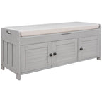 Banc de rangement à portes persiennes, 2 places - Gris délavé / Bleu marine vieilli / Blanc / Espresso rustique
