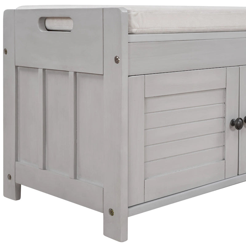 Banc de rangement à portes persiennes, 2 places - Gris délavé / Bleu marine vieilli / Blanc / Espresso rustique