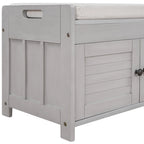 Banc de rangement à portes persiennes, 2 places - Gris délavé / Bleu marine vieilli / Blanc / Espresso rustique